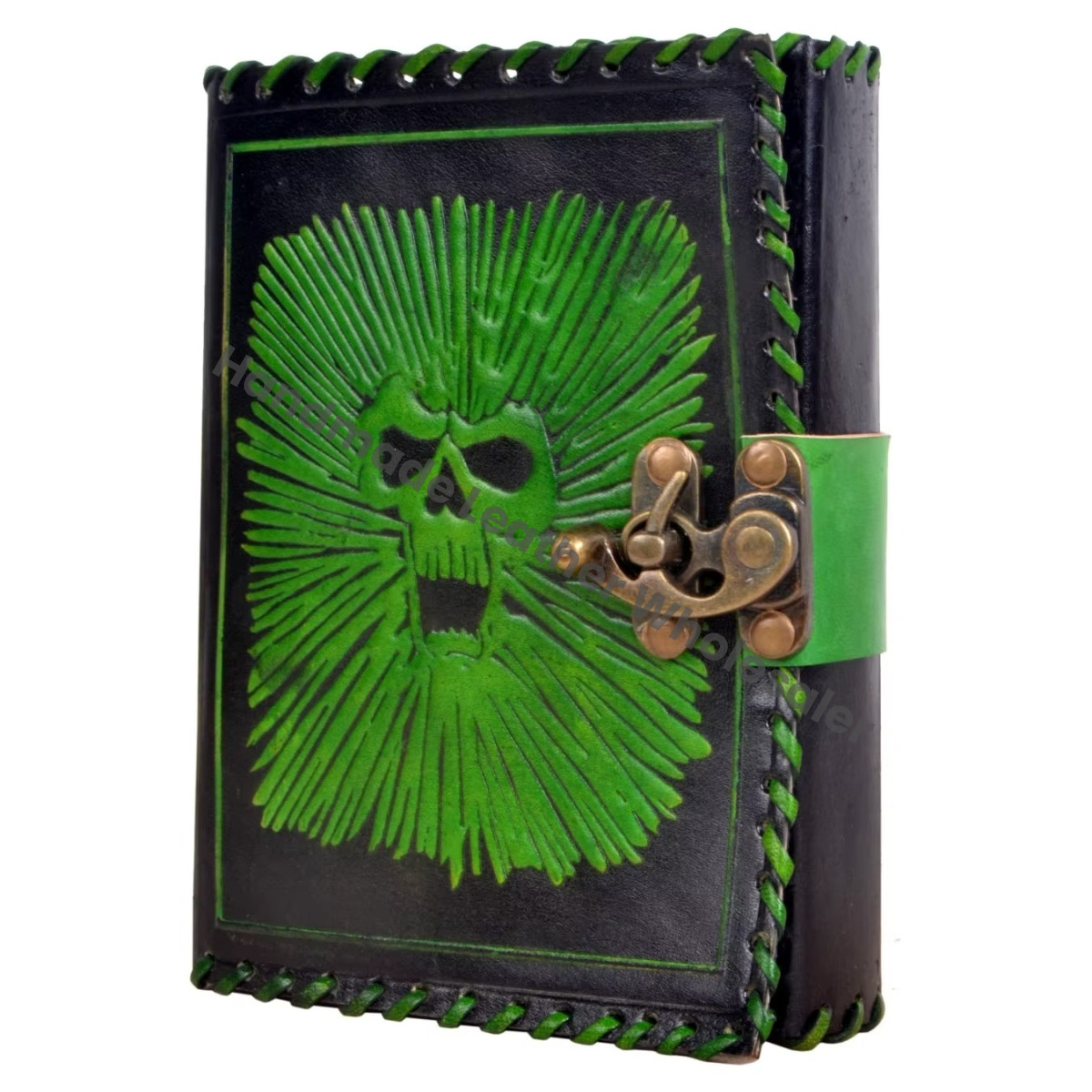 Vintage Skull Journal Handmade Green Black Leather Hardcover Large Recyclable Paper Custom Logo Notebooks Woman Sketchbook