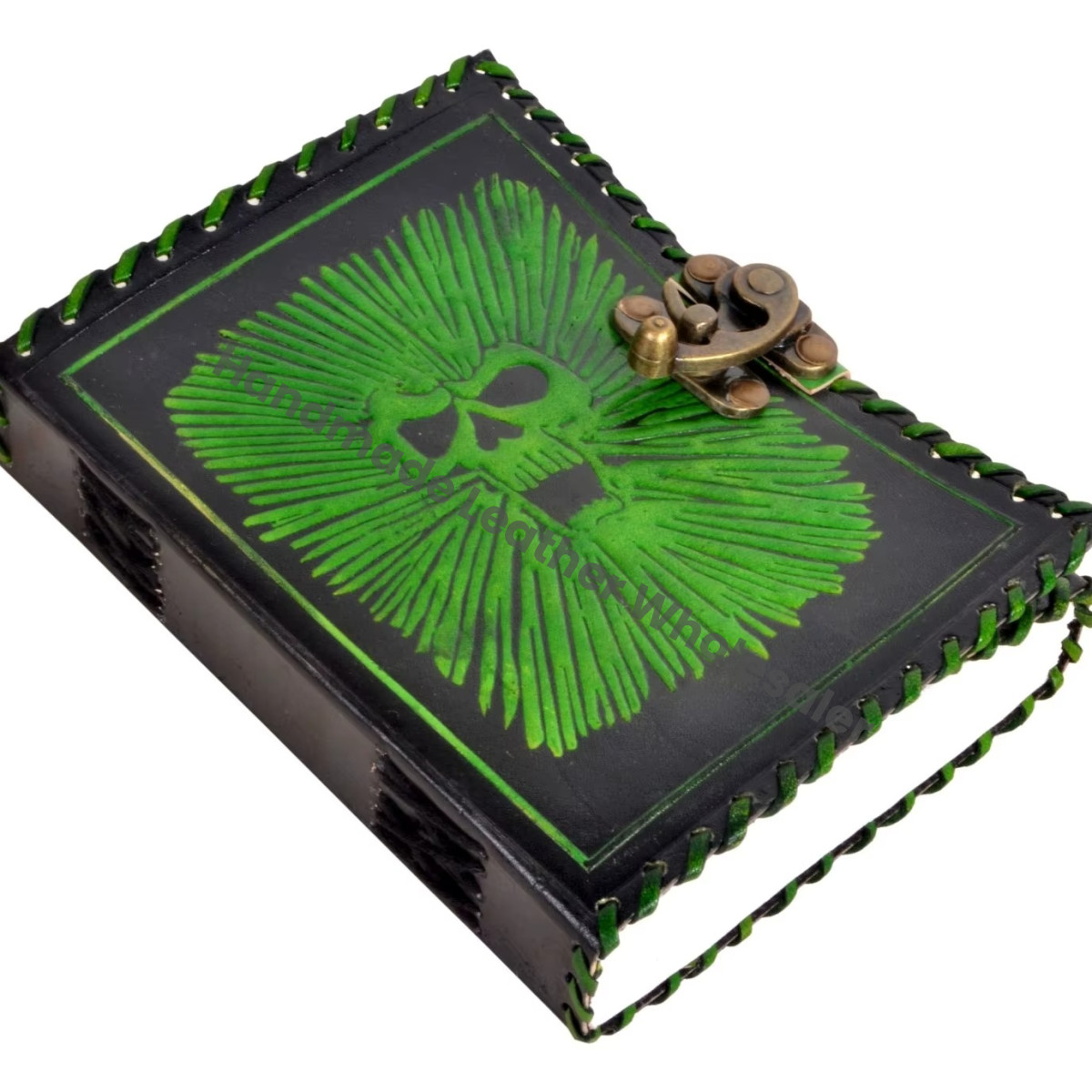 Vintage Skull Journal Handmade Green Black Leather Hardcover Large Recyclable Paper Custom Logo Notebooks Woman Sketchbook