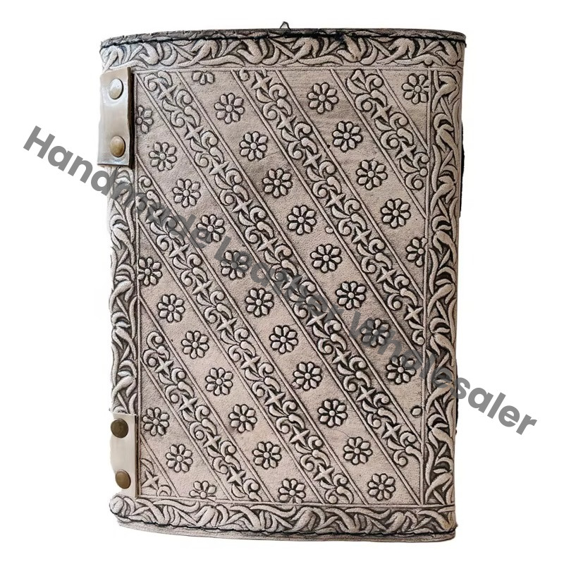 Vintage Stone Leather Spiral Printed Address Book Wiccan Writing Antique Planner Travel Deckle Paper Handmade Eco-friendly Gift