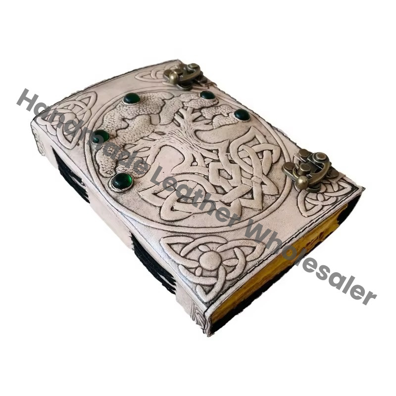 Vintage Stone Leather Spiral Printed Address Book Wiccan Writing Antique Planner Travel Deckle Paper Handmade Eco-friendly Gift