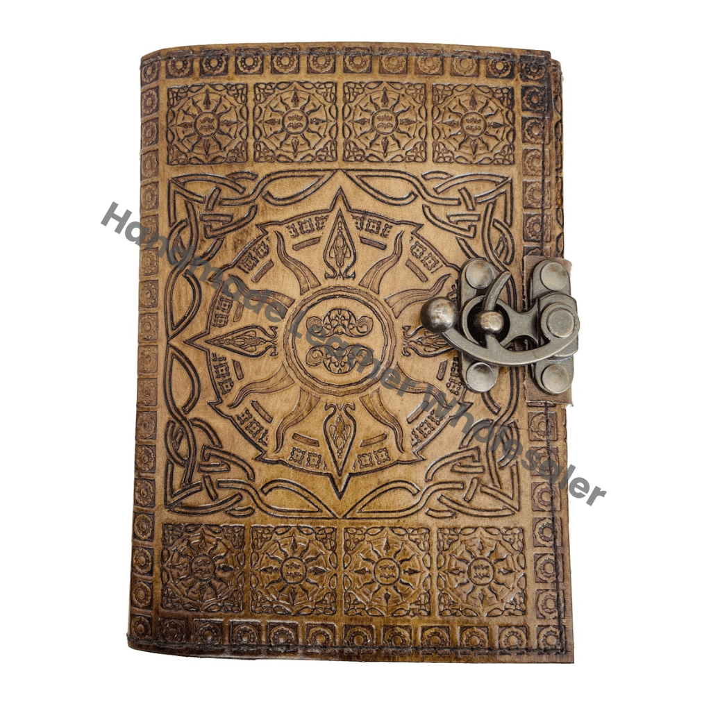 Vintage Sun Embossed Leather Journal Antique Handmade Deckle Edge Paper Sketchbook Charmed Bound Journals Gift Custom