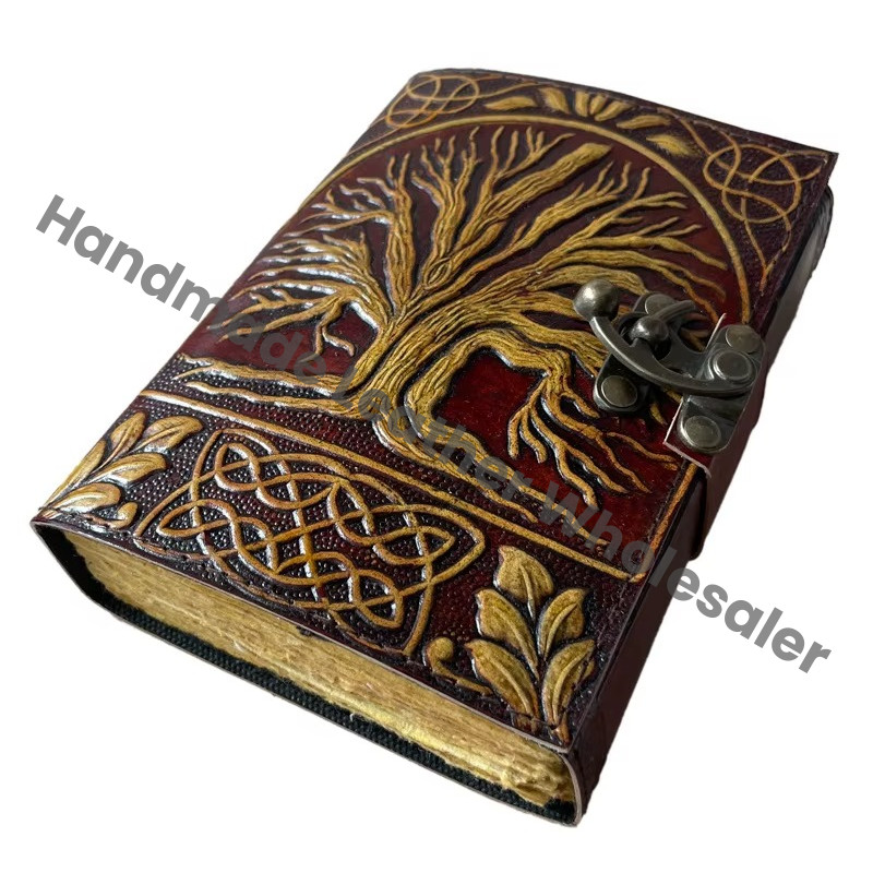 Vintage Tree Life Genuine Leather Journal Brown Yellow Handmade Case Inner Pages Travel Notebook