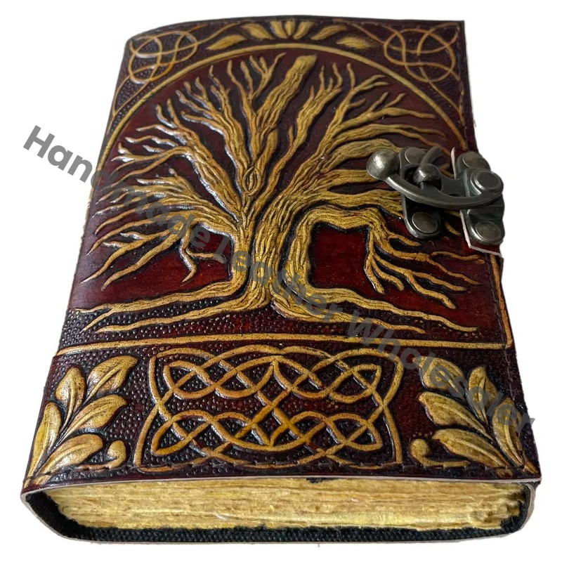 Vintage Tree Life Genuine Leather Journal Brown Yellow Handmade Case Inner Pages Travel Notebook