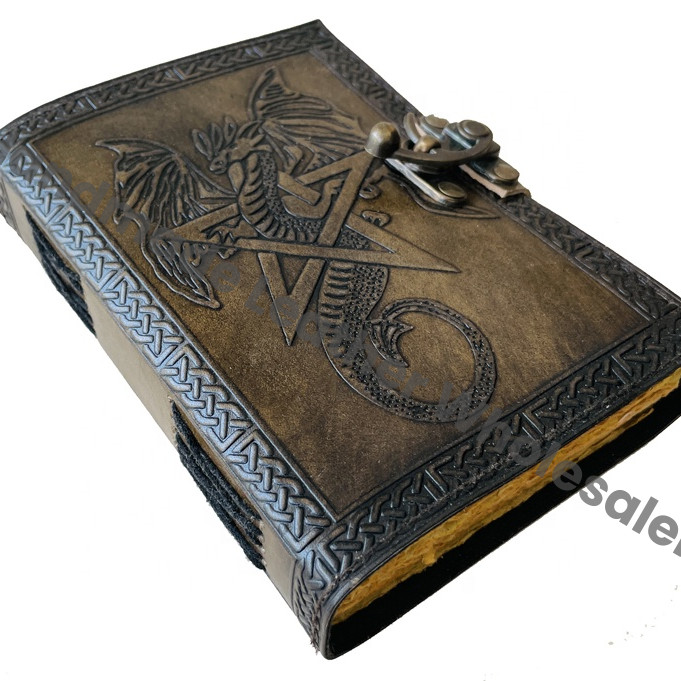 Vintage Women Sketchbook Dragon Large Book Shadows Star Pentagram Journal Blank Grimoire DND Deckle Old Pages Spiral Gift