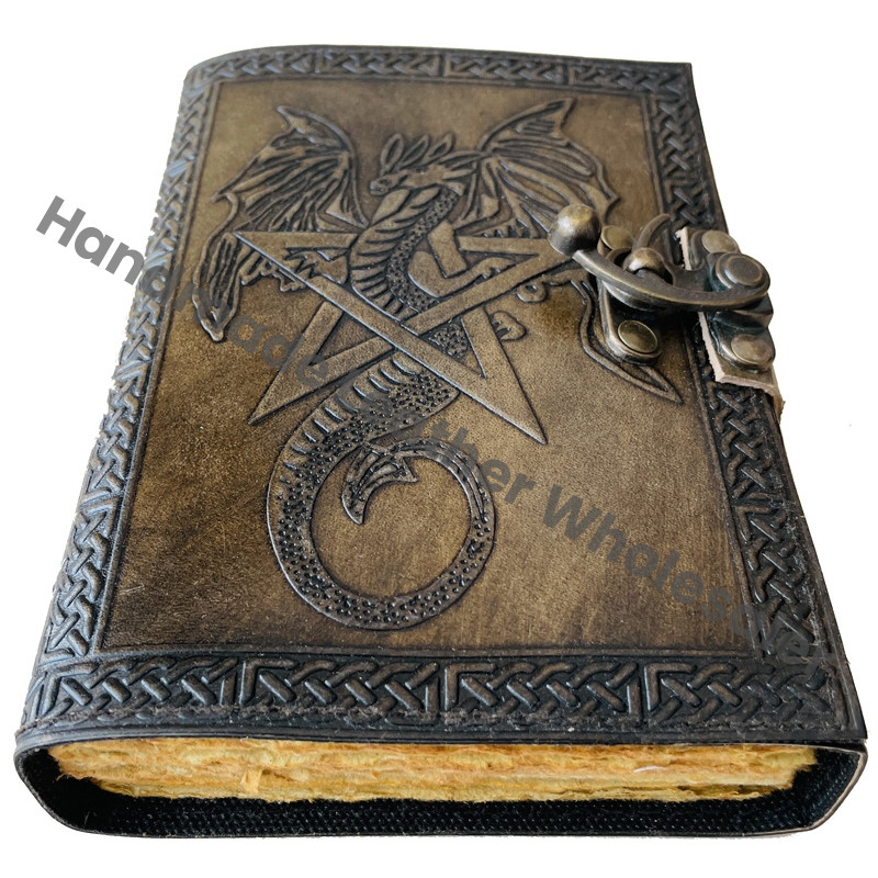 Vintage Women Sketchbook Dragon Large Book Shadows Star Pentagram Journal Blank Grimoire DND Deckle Old Pages Spiral Gift