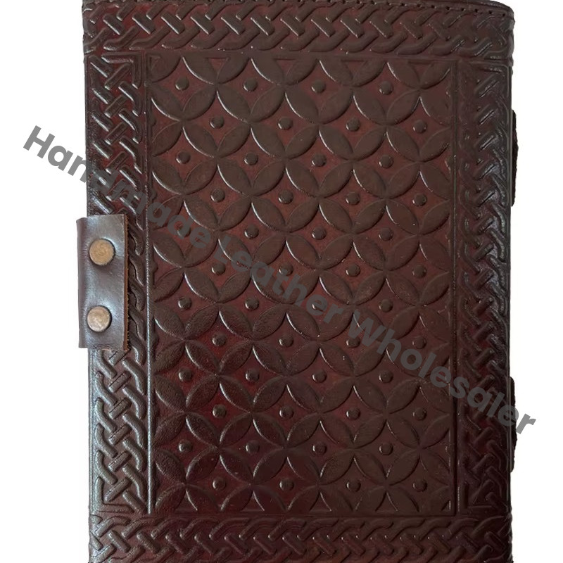 Wholesaler Triquetra Design Embossed Double Color Leather Hard Notebook Tobacco Color Handmade Unlined Ruled Eco-friendly Paper