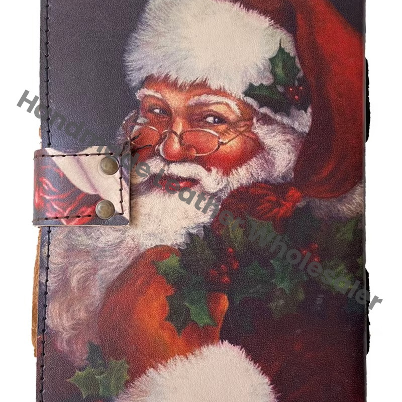 Wholesaler Handmade Santa Printed Vintage Spell Book Shadows Hardcover Leather Address Book Journal C Lock Best Gift Christmas