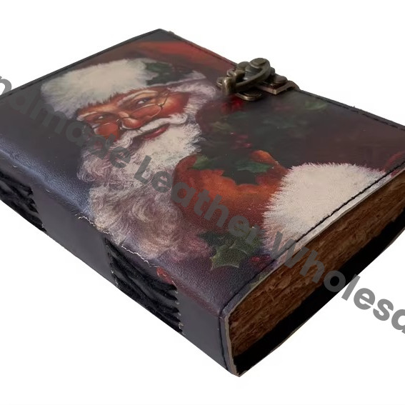 Wholesaler Handmade Santa Printed Vintage Spell Book Shadows Hardcover Leather Address Book Journal C Lock Best Gift Christmas