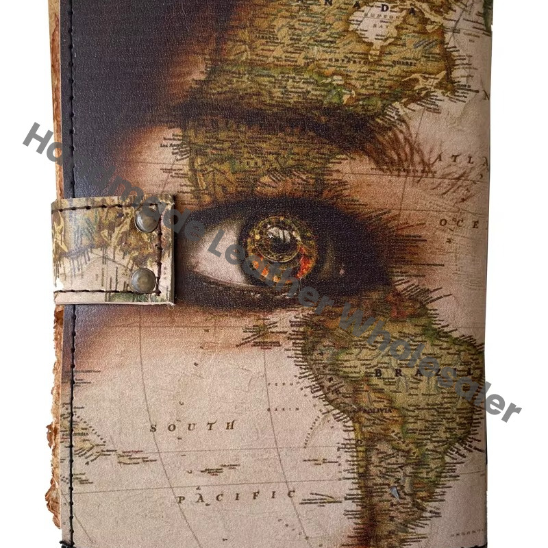 Wholesaler Handmade World Map Printed Vintage Spell Book Shadows Hardcover Leather Address Book C Lock Best Gift Christmas New
