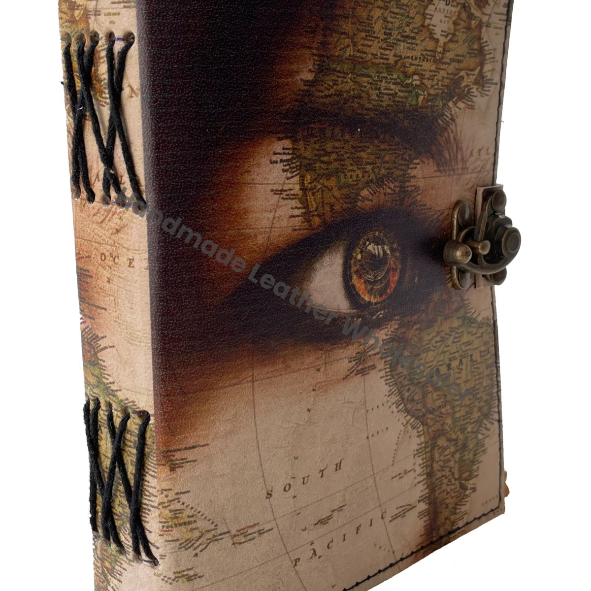 Wholesaler Handmade World Map Printed Vintage Spell Book Shadows Hardcover Leather Address Book C Lock Best Gift Christmas New