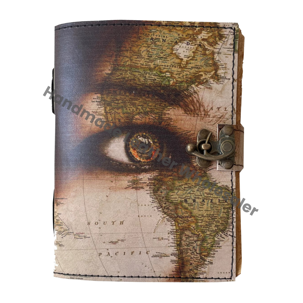 Wholesaler Handmade World Map Printed Vintage Spell Book Shadows Hardcover Leather Address Book C Lock Best Gift Christmas New