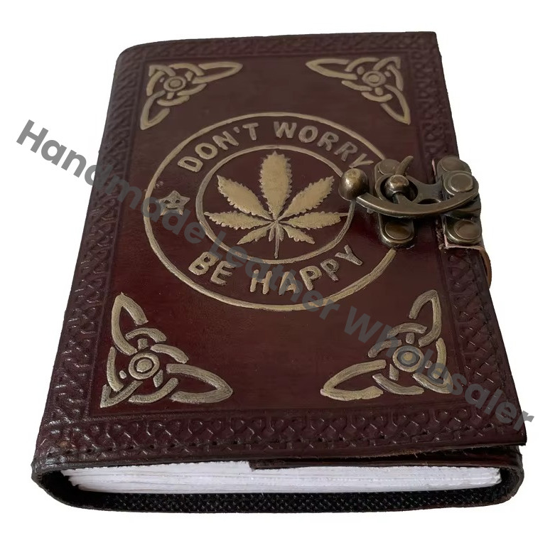 Wholesaler Leaf Embossed Double Color Leather Hard Cover Leather Journal Brown Handmade Eco-friendly Paper Custom Logo