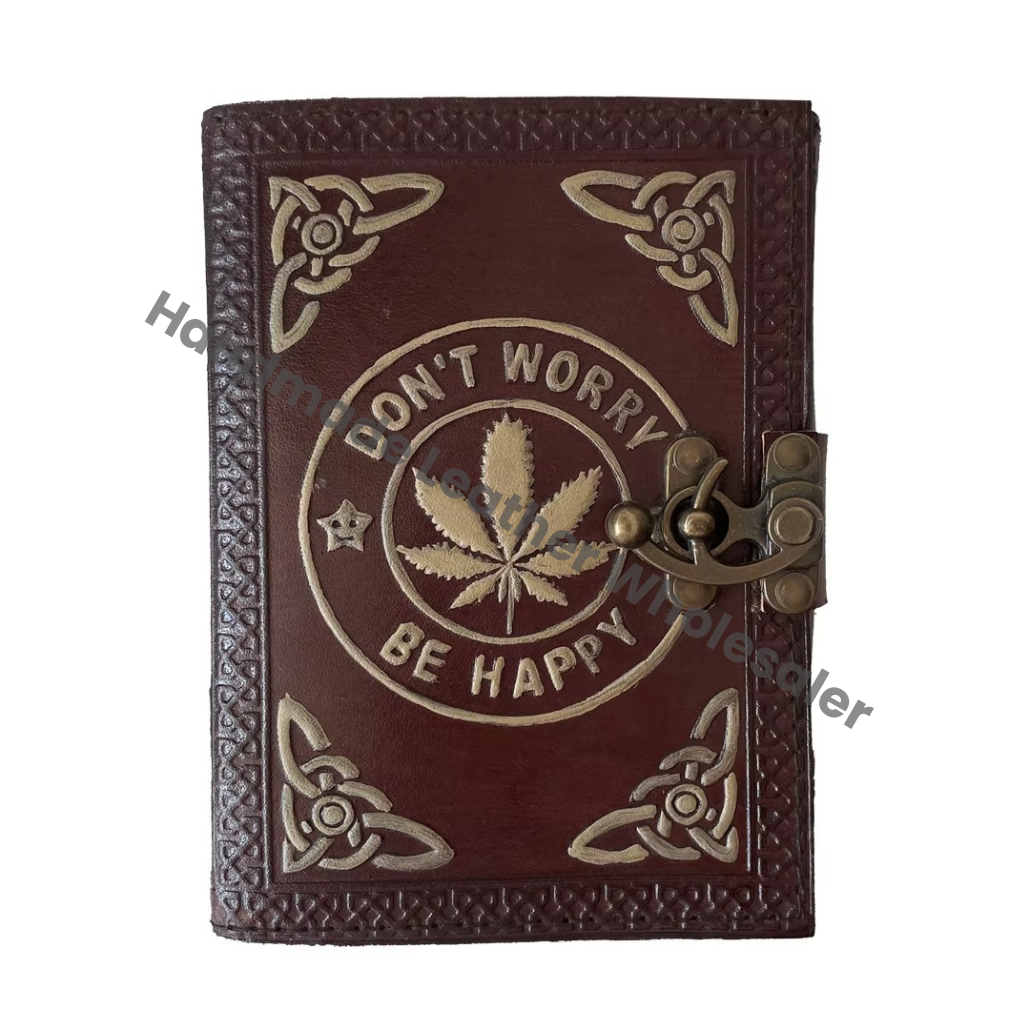 Wholesaler Leaf Embossed Double Color Leather Hard Cover Leather Journal Brown Handmade Eco-friendly Paper Custom Logo