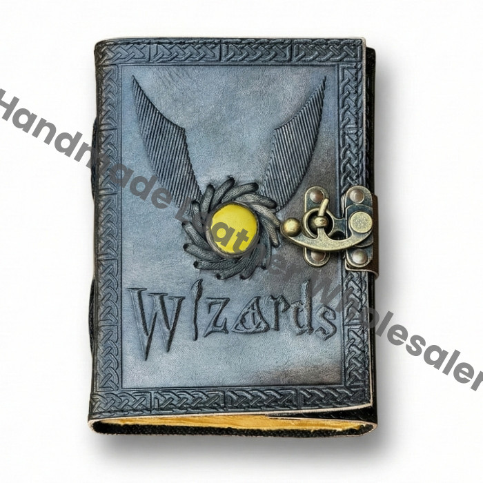 Wizards Leather Journal with Yellow Stone & Flying Key, Book of Shadows