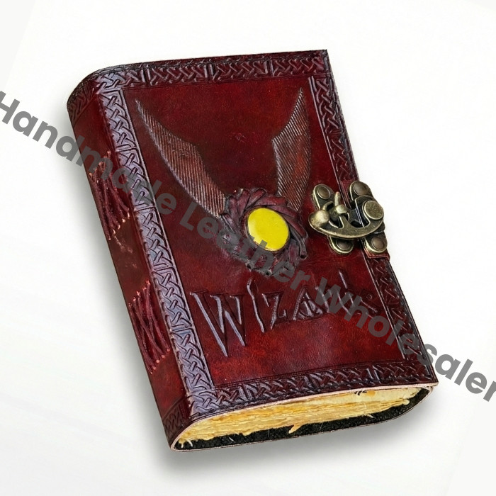 Wizards Leather Journal with Yellow Stone & Flying Key, Book of Shadows