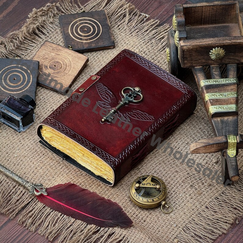 Wizards Leather Journal with Yellow Stone & Flying Key, Book of Shadows