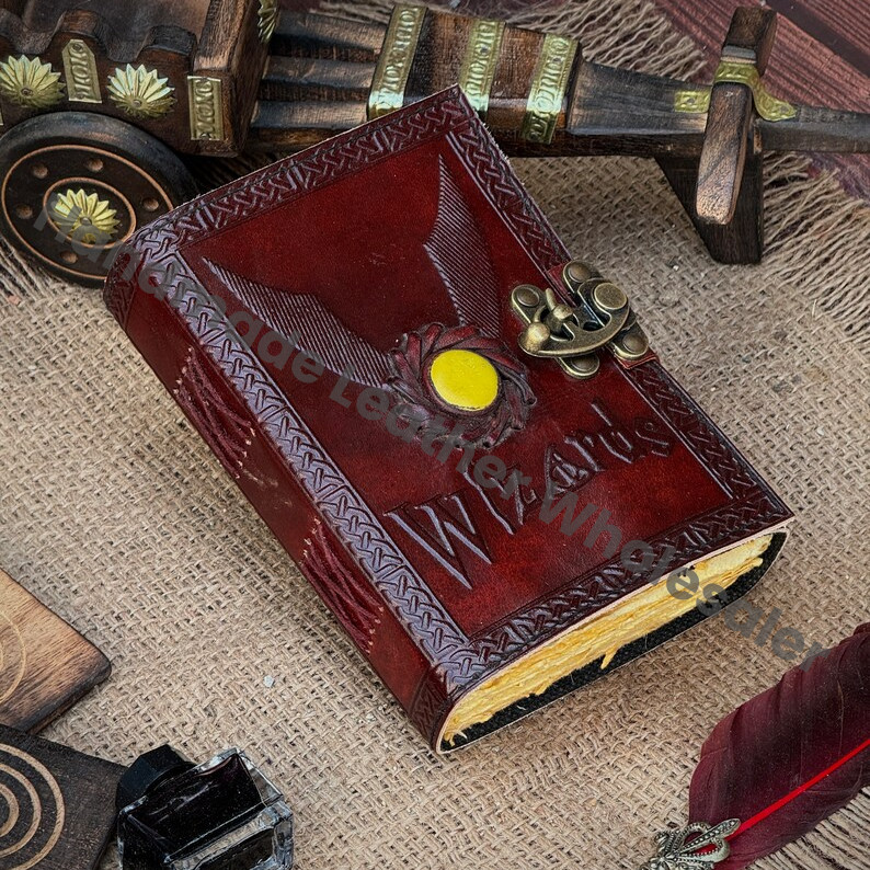 Wizards Leather Journal with Yellow Stone & Flying Key, Book of Shadows
