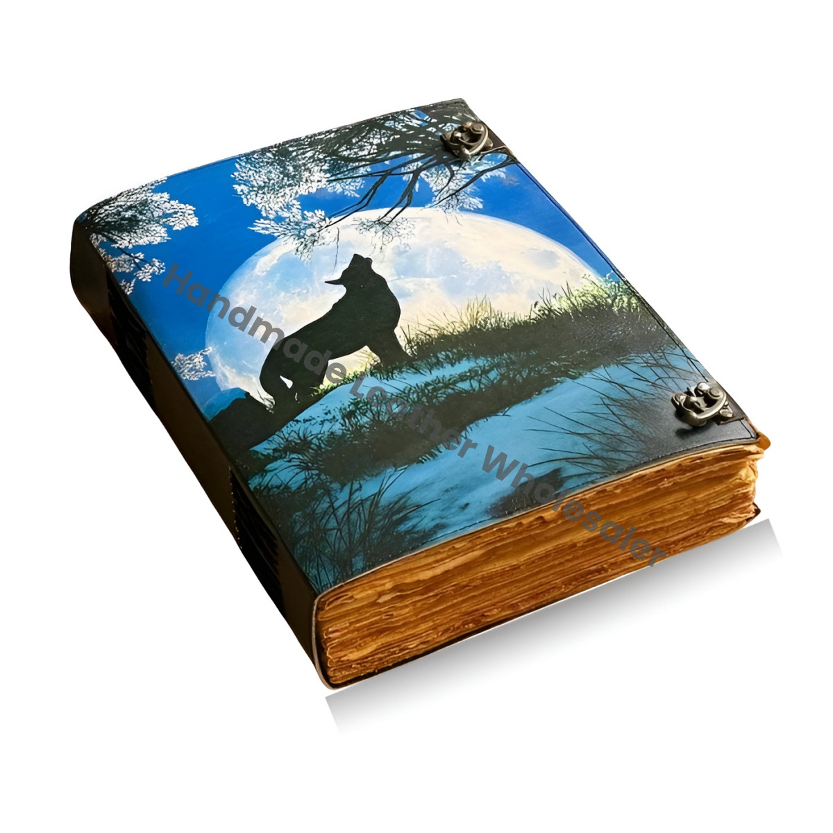 Wolf Leather Grimoire: Vintage Spell Book of Shadows with Deckle Edge