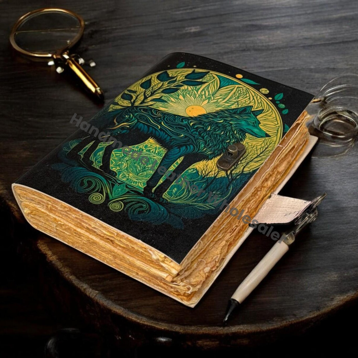 Wolf Leather Grimoire: Witchcraft Book of Shadows with Deckle Edge Paper