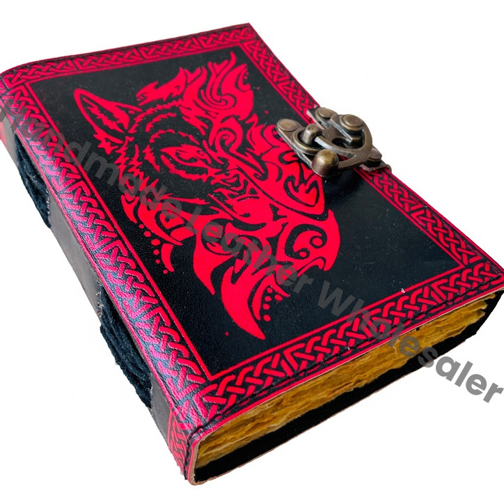 Wolf Leather Handmade Hardcover Journal Embossed Traveler Diary Custom Logo Gift Notebook with Recyclable Paper