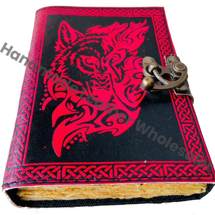 Wolf Leather Handmade Hardcover Journal Embossed Traveler Diary Custom Logo Gift Notebook with Recyclable Paper
