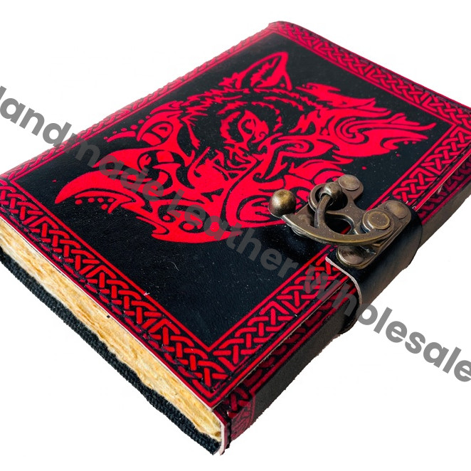 Wolf Leather Handmade Hardcover Journal Embossed Traveler Diary Custom Logo Gift Notebook with Recyclable Paper