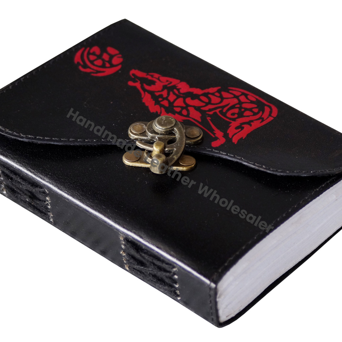 Wolf Leather Hardcover Journal Book Embossed Unlined Paper Custom Logo Gift Unisex Drawing Sketchbook Travel Planner