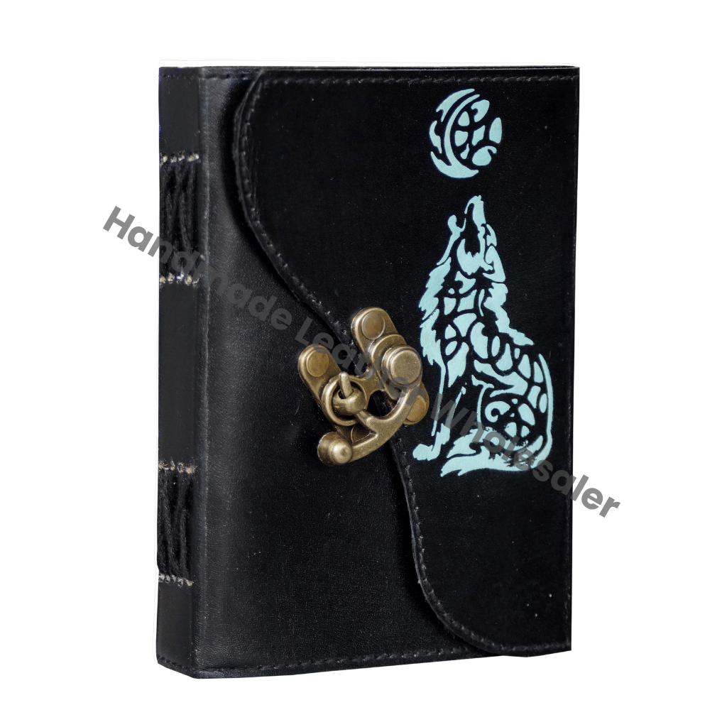 Wolf Leather Hardcover Journal Book Embossed Unlined Paper Custom Logo Gift Unisex Drawing Sketchbook Travel Planner