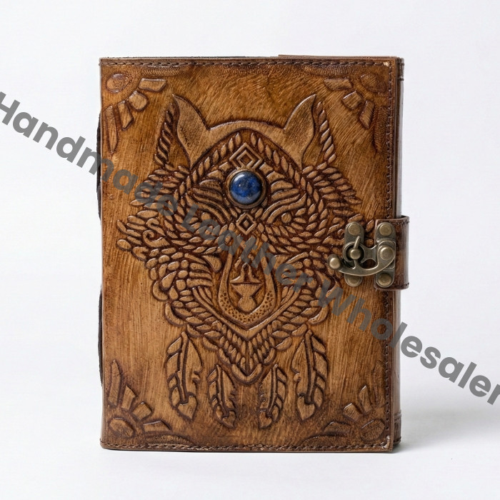 Wolf Leather Journal: Antique Handmade Deckle Edge Paper Grimoire