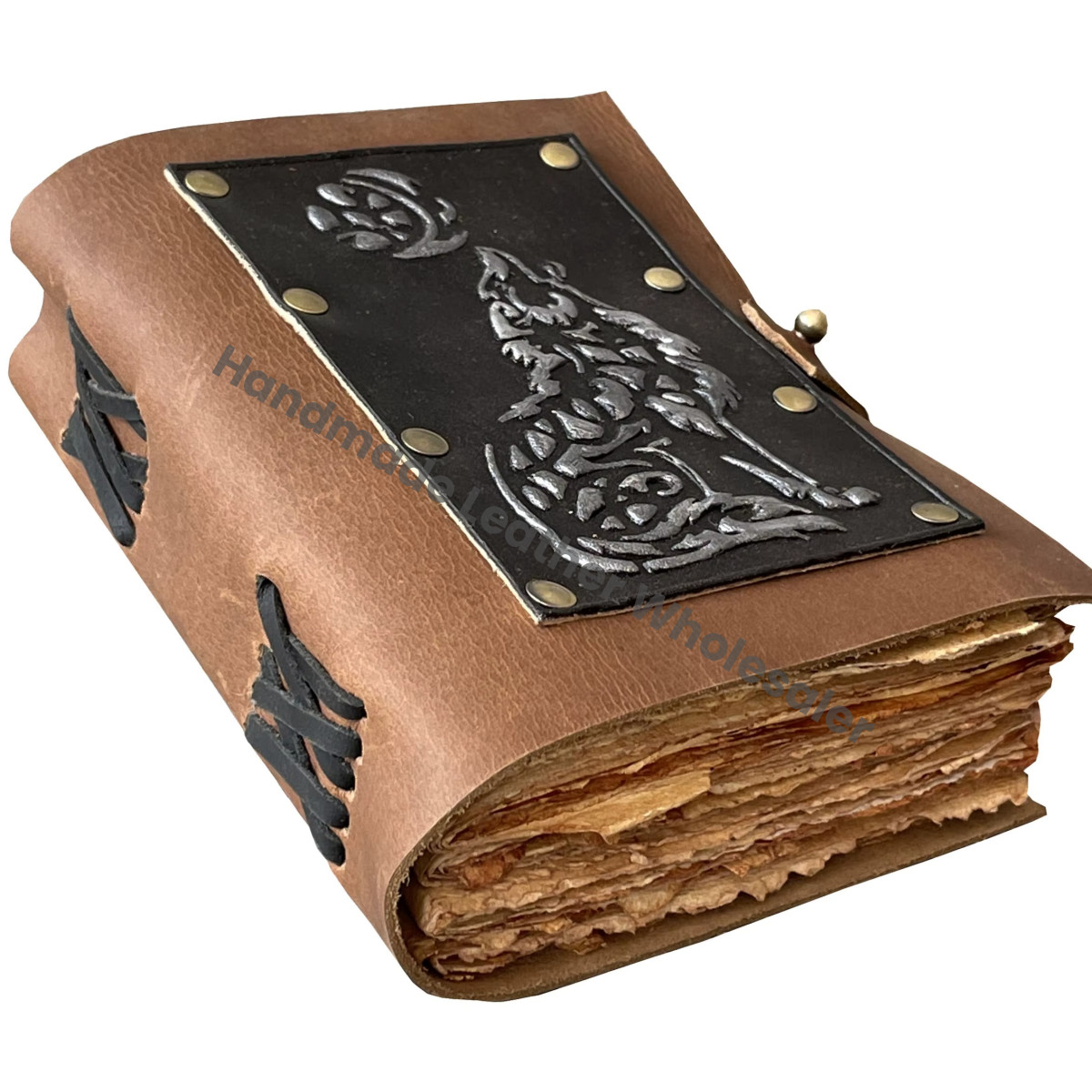 Wolf Leather Journal Book of Shadows Antique Design Notebook Journal for Unisex Unlined Deckle Edge Paper Leather Book