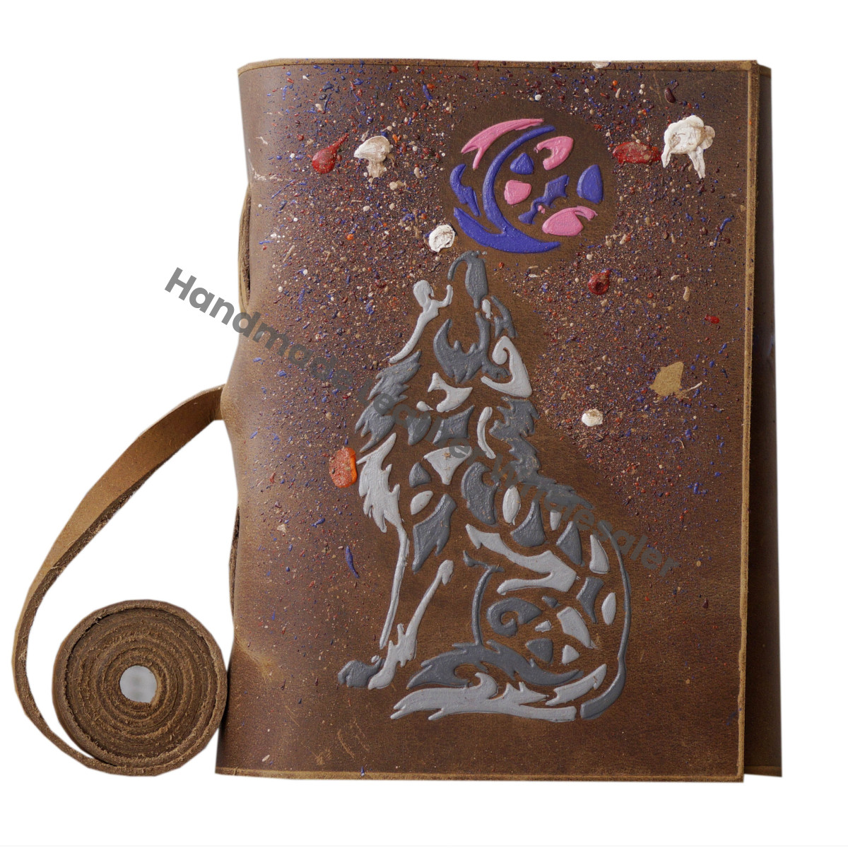 Wolf Leather Journal Water Color Embossed Handmade Soft Leather Cover Saddle Stitching Daily Use Gift for Men Women