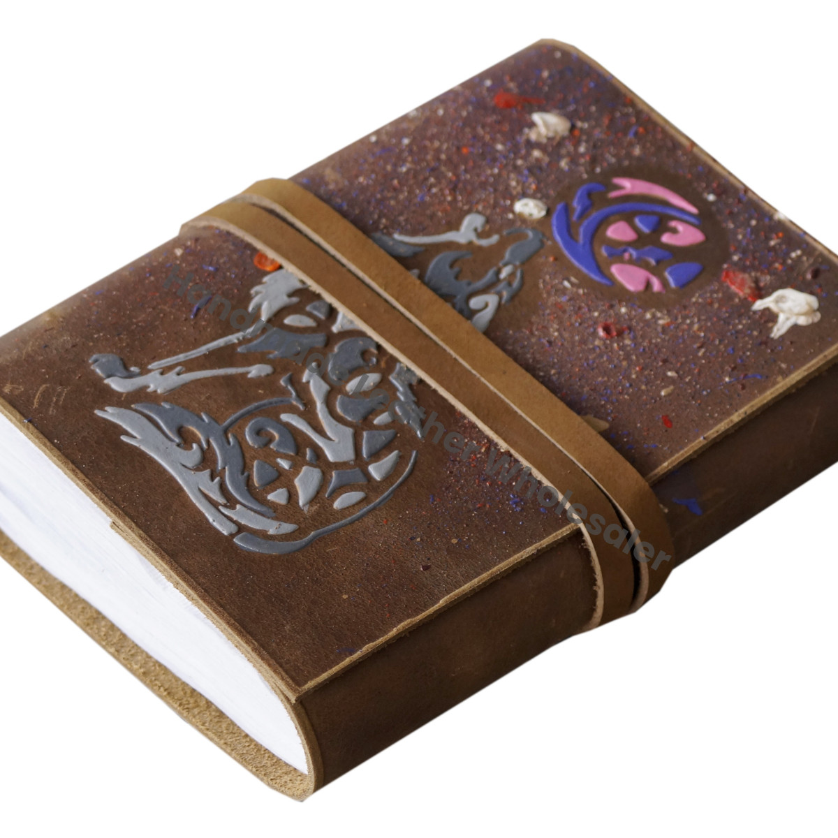 Wolf Leather Journal Water Color Embossed Handmade Soft Leather Cover Saddle Stitching Daily Use Gift for Men Women