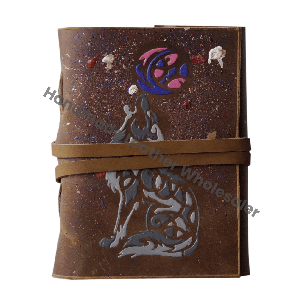 Wolf Leather Journal Water Color Embossed Handmade Soft Leather Cover Saddle Stitching Daily Use Gift for Men Women