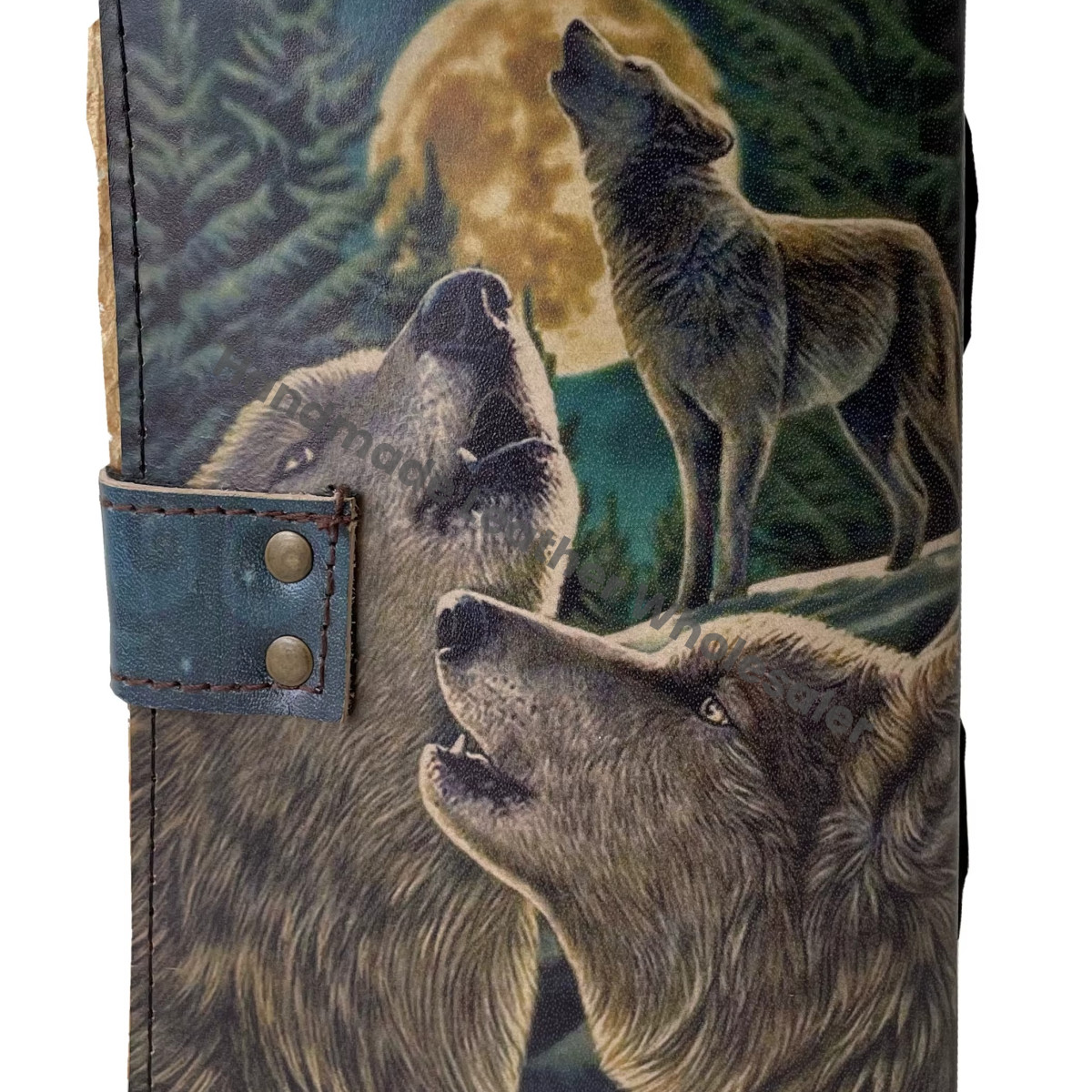 Wolf Leather Printed Style Design Handmade Journal Eco-friendly Paper Notebook Sketchbook Saddle Stitching