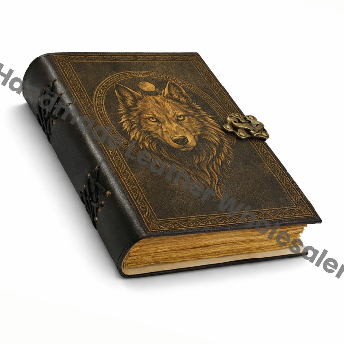 Wolf Print Handmade Vintage Leather Journal: Blank Spell Book of Shadows, for Sketching, Writing personalized gifts for women