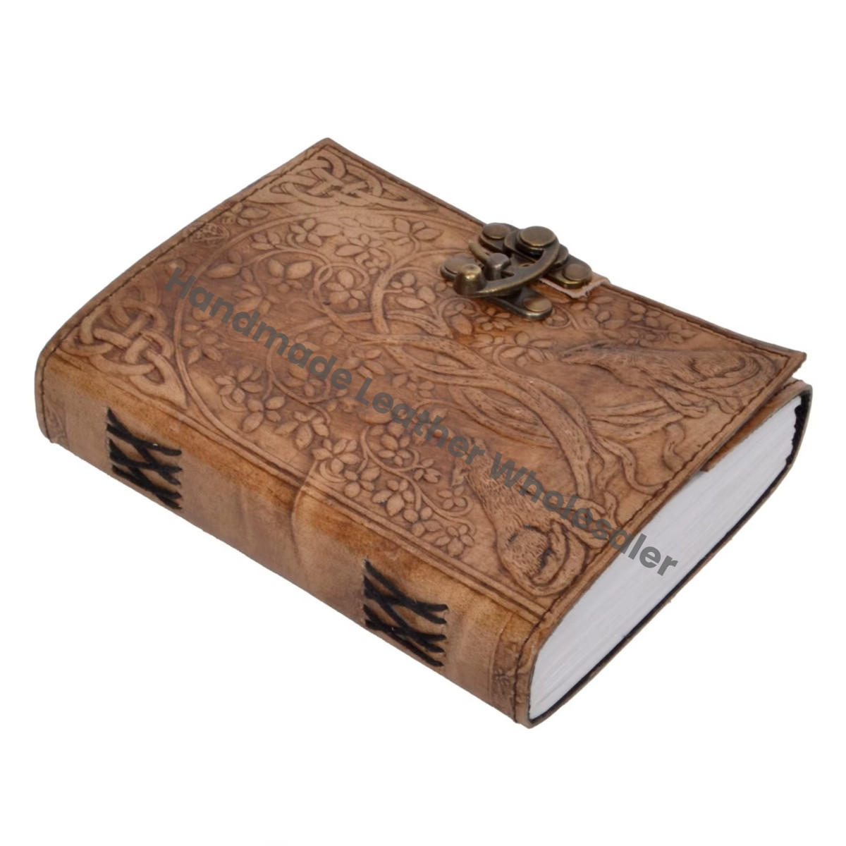 Wolf Tree Handmade Spiral Leather Hardcover Book Shadows Grimoire College Notebook Office Diary Embossed Blank Journal Gift