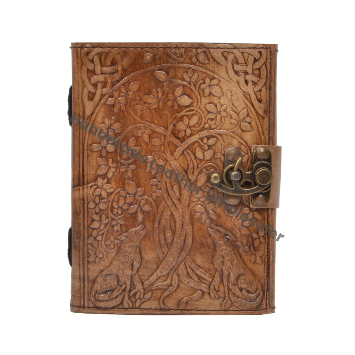 Wolf Tree Handmade Spiral Leather Hardcover Book Shadows Grimoire College Notebook Office Diary Embossed Blank Journal Gift