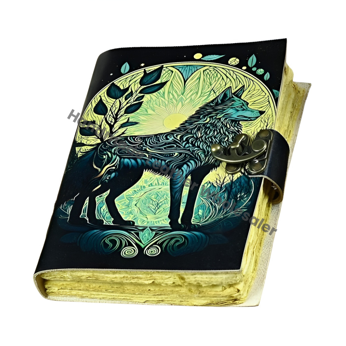 Wolf Vintage Handmade leather Journal, Grimoire Fat journal Blank spell book of shadows Christmas Celestial Gifts For Him Her.