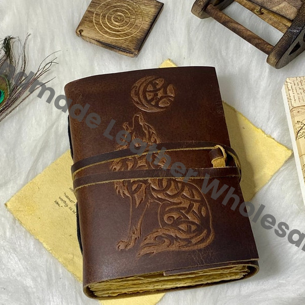 Wolf Vintage Leather Journal: Handmade Book of Shadows Grimoire
