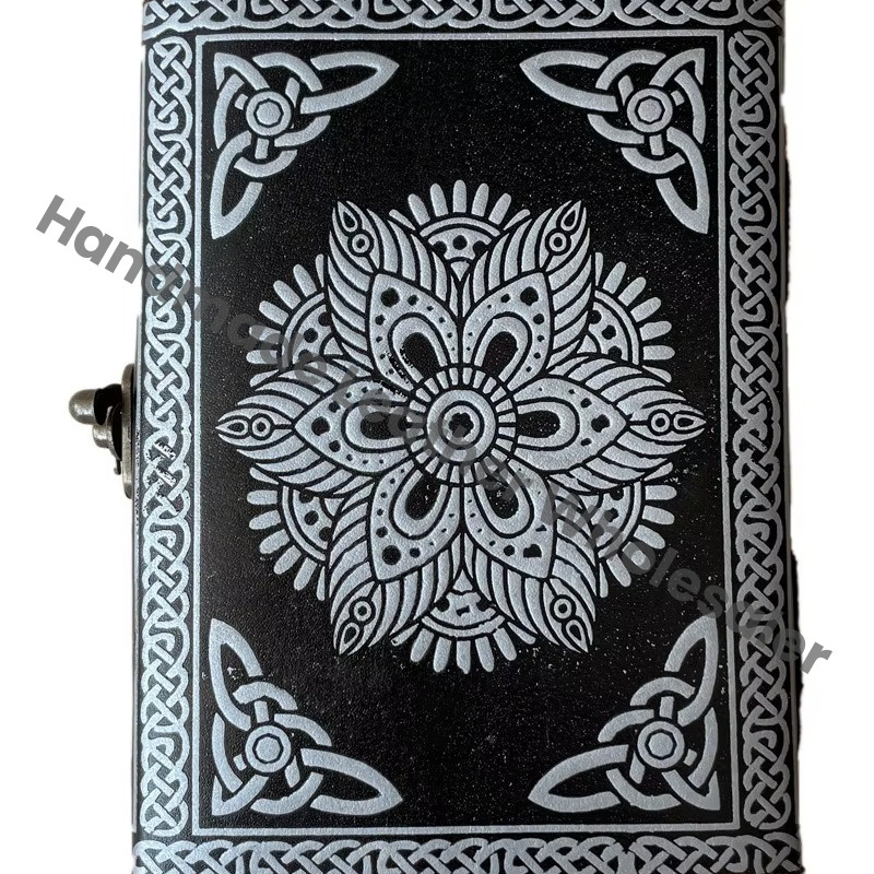 Women Face Leather Hardcover Journal Antique Embossed Lock Black Silver Handmade Paper Spiral Bound Custom Logo Gift Notebook