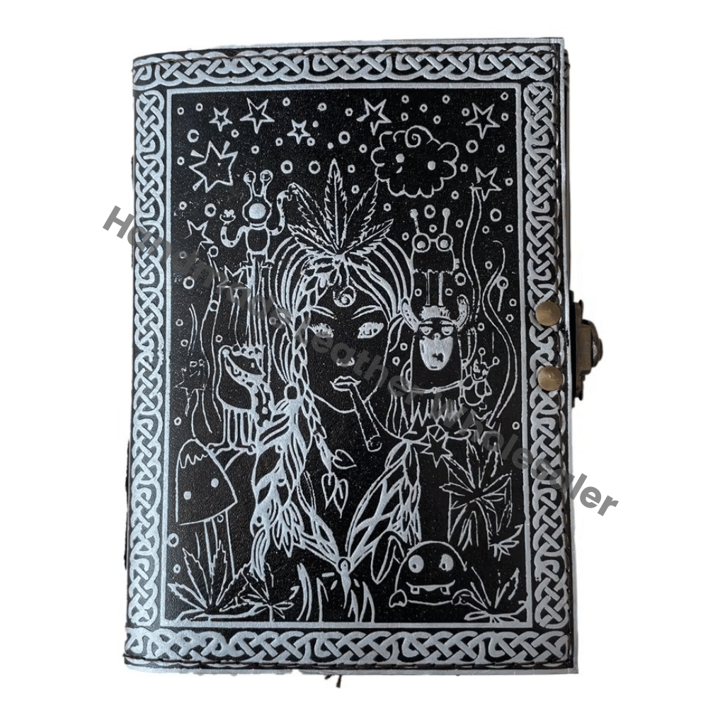 Women Face Leather Hardcover Journal Antique Embossed Lock Black Silver Handmade Paper Spiral Bound Custom Logo Gift Notebook