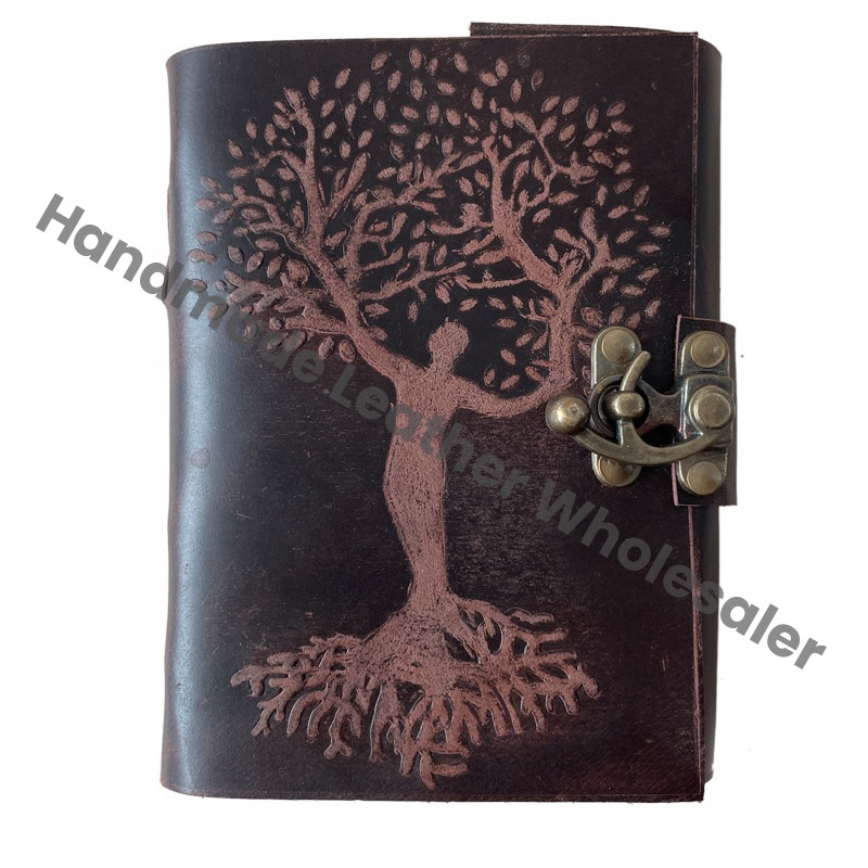Women's Leather Journal Cotton Paper Tree Life Embossed Cover Thermal Bound Custom Logo Recyclable Handmade