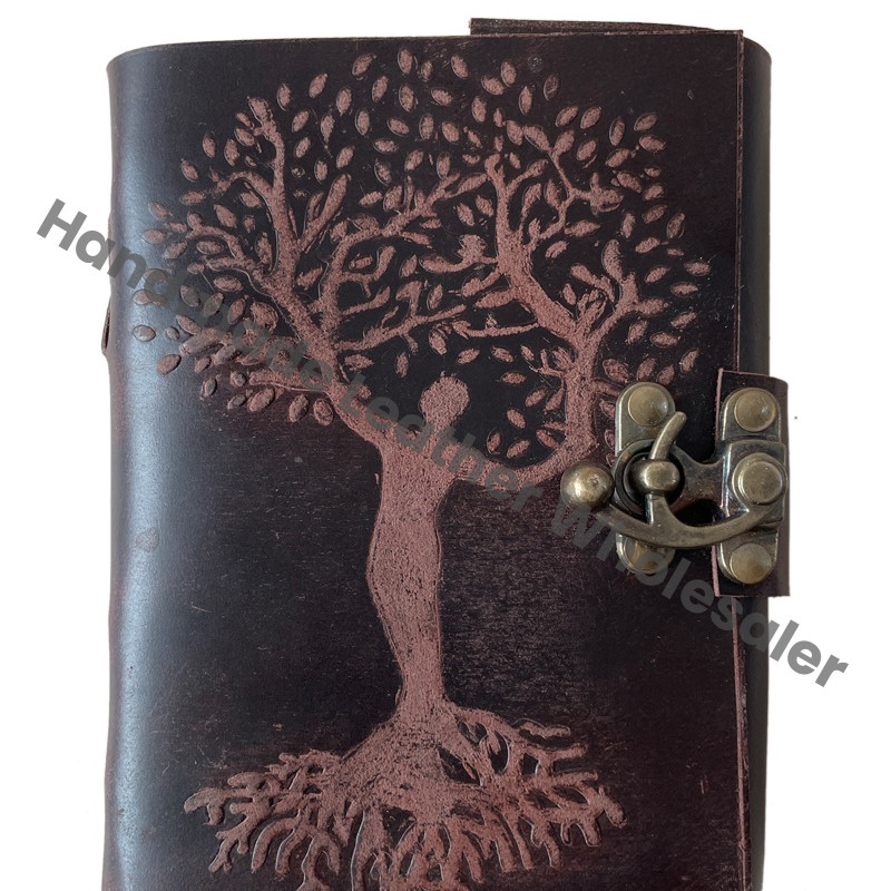 Women's Leather Journal Cotton Paper Tree Life Embossed Cover Thermal Bound Custom Logo Recyclable Handmade