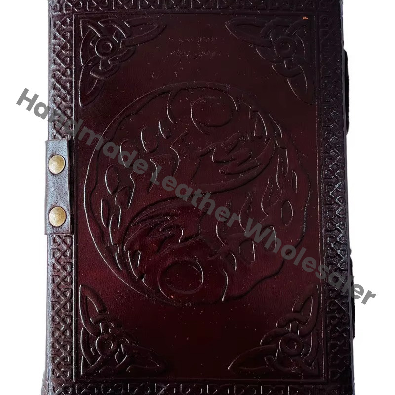 Women's Vintage Leather Book Spiral Binding Handmade Embossed Deckle Edge Celtic Wiccan Journal Gift Brown Address Book