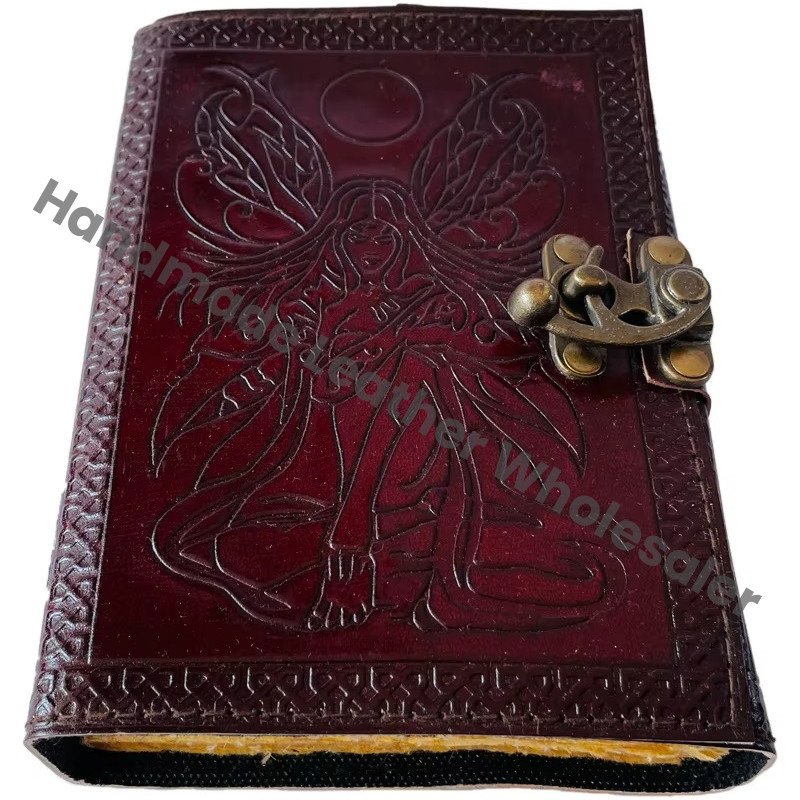 Women's Vintage Leather Book Spiral Binding Handmade Embossed Deckle Edge Celtic Wiccan Journal Gift Brown Address Book