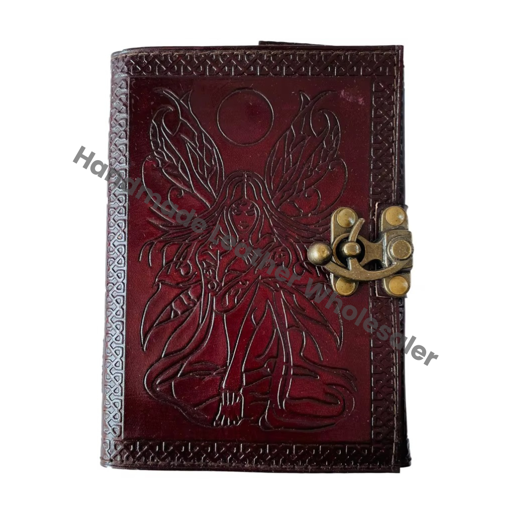 Women's Vintage Leather Book Spiral Binding Handmade Embossed Deckle Edge Celtic Wiccan Journal Gift Brown Address Book