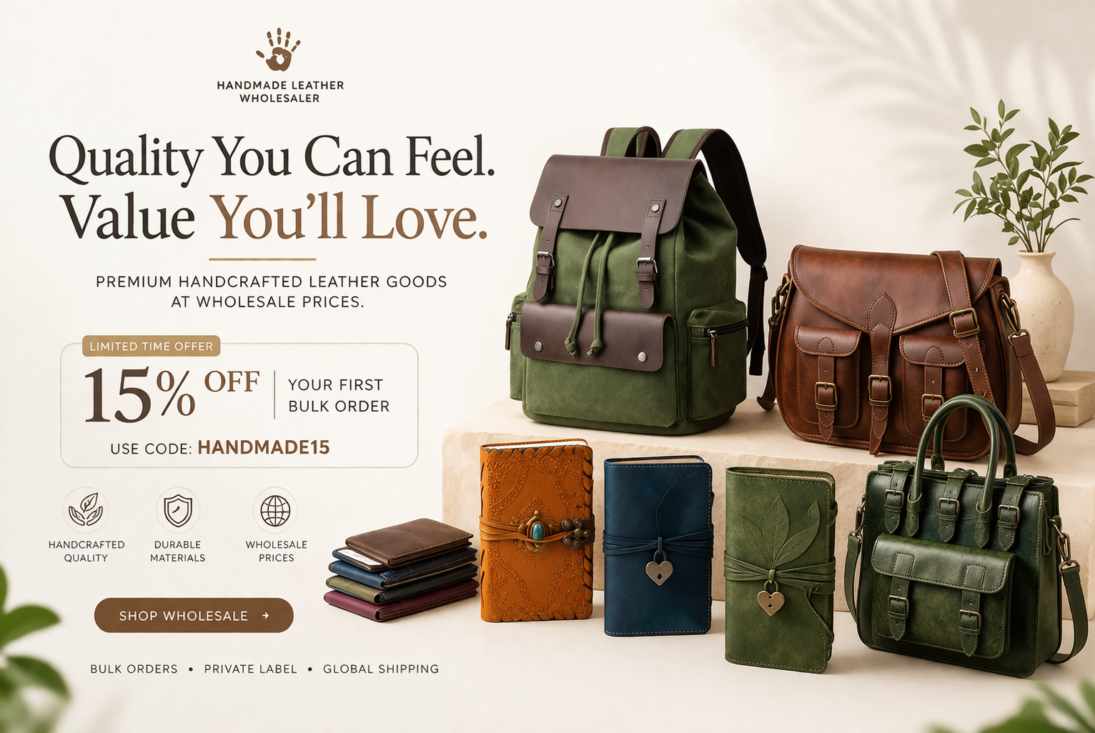 Embossed leather journals displayed on a table